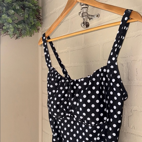 Aqua Eve swimsuit bathing suit polka dot black white Xl padded chest modest NEW - Picture 3 of 7